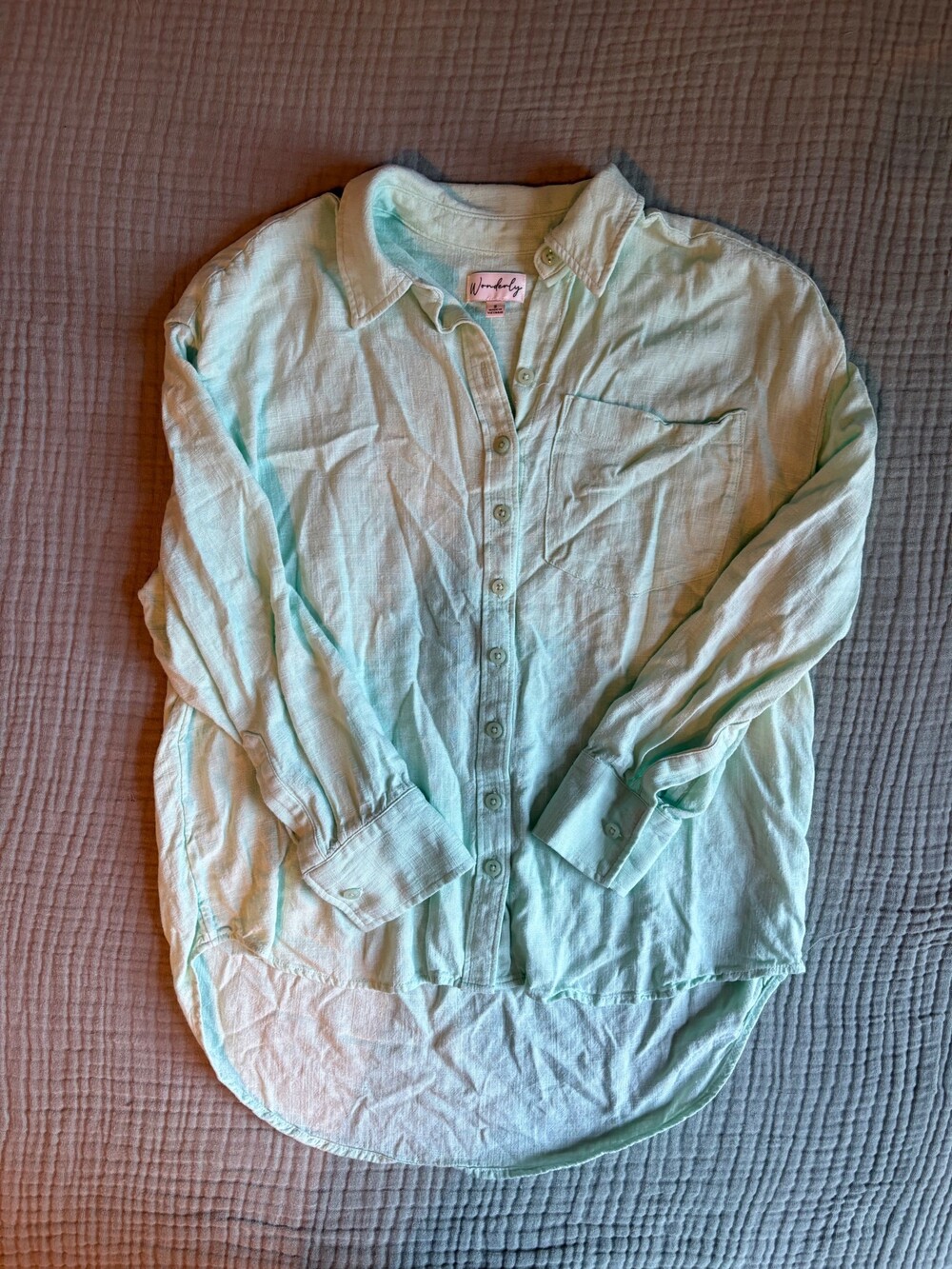 Wonderly Small Light Teal Button-Down Shirt Long Sleeve Casual